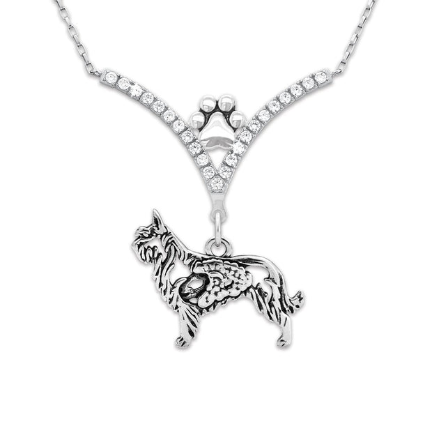 Berger Picard Necklace Body Design with Sheep in V-Shaped Cubic Zirconia and Sterling Silver Chain with Pawprint.