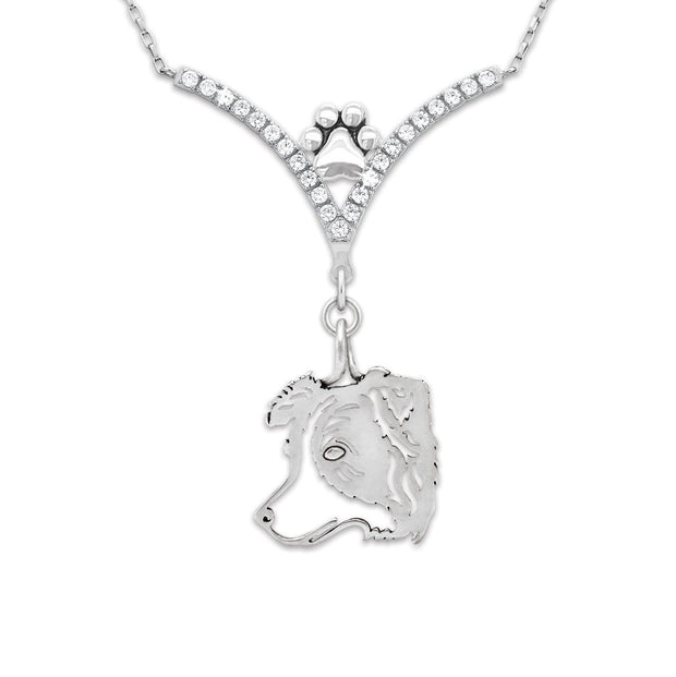 VIP Border Collie Catcher CZ Necklace, Head