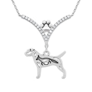 Border Terrier Necklace Body Design with Fox in V-Shaped Cubic Zirconia and Sterling Silver Chain with Pawprint.