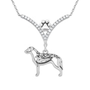 Chesapeake Bay Retriever Necklace Body Design with Duck in V-Shaped Cubic Zirconia and Sterling Silver Chain with Pawprint.