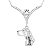 English Springer Spaniel Necklace Head Design in V-Shaped Cubic Zirconia and Sterling Silver Chain with Pawprint.