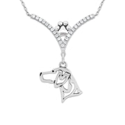 German Shorthaired Pointer Necklace Head Design in V-Shaped Cubic Zirconia and Sterling Silver Chain with Pawprint.