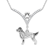 Goldendoodle Necklace Body Design in V-Shaped Cubic Zirconia and Sterling Silver Chain with Pawprint.