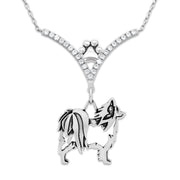 Papillon Necklace Body Design in V-Shaped Cubic Zirconia and Sterling Silver Chain with Pawprint.