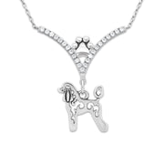 Poodle Necklace Body Design in V-Shaped Cubic Zirconia and Sterling Silver Chain with Pawprint.