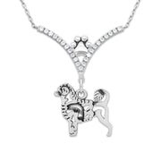 Portuguese Water Dog Necklace Body Design with Fish in V-Shaped Cubic Zirconia and Sterling Silver Chain with Pawprint.