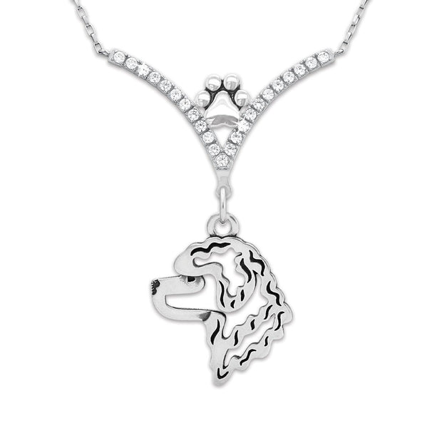 VIP Portuguese Water Dog CZ Necklace, Head