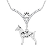 Rat Terrier Necklace Body Design with Squirrel in V-Shaped Cubic Zirconia and Sterling Silver Chain with Pawprint.