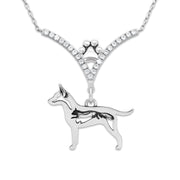 Rat Terrier Necklace Body Design with Squirrel in V-Shaped Cubic Zirconia and Sterling Silver Chain with Pawprint.