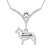 Schipperke Necklace Body Design with Barge in V-Shaped Cubic Zirconia and Sterling Silver Chain with Pawprint.