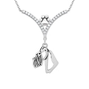 Schnauzer Necklace Head Design in V-Shaped Cubic Zirconia and Sterling Silver Chain with Pawprint.