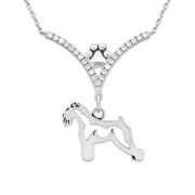 Schnauzer Necklace Body Design in V-Shaped Cubic Zirconia and Sterling Silver Chain with Pawprint.