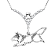 VIP Shetland Sheepdog CZ Necklace, Jumping Body