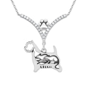 West Highland Terrier Necklace Body Design with Rats in V-Shaped Cubic Zirconia and Sterling Silver Chain with Pawprint.