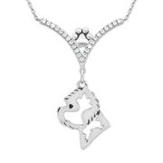 West Highland Terrier Necklace Head Design in V-Shaped Cubic Zirconia and Sterling Silver Chain with Pawprint.