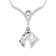 Wire Fox Terrier Necklace Head Design in V-Shaped Cubic Zirconia and Sterling Silver Chain with Pawprint.