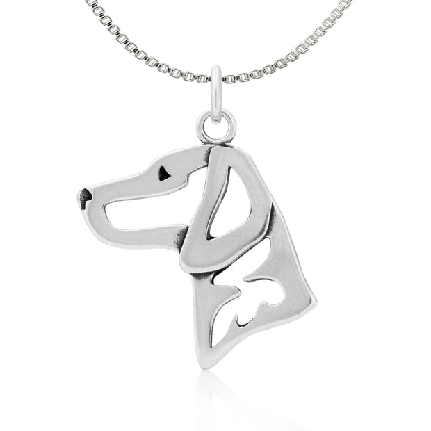 Vizsla Necklace Head Design in Sterling Silver on Box Chain.