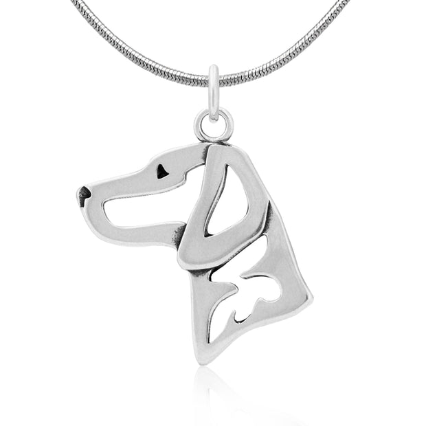 Vizsla Necklace Head Design in Sterling Silver on Snake Chain.