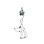 Weimaraner Pendant Head Design with Emerald Crystal in Sterling Silver.