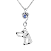 Weimaraner Necklace Head Design with Sapphire Crystal in Sterling Silver on Box Chain.