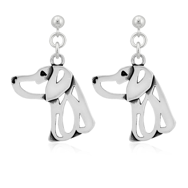 Weimaraner Earrings Head Design in Sterling Silver in Dangle Post.