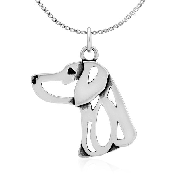 Weimaraner Necklace Head Design in Sterling Silver on Box Chain.