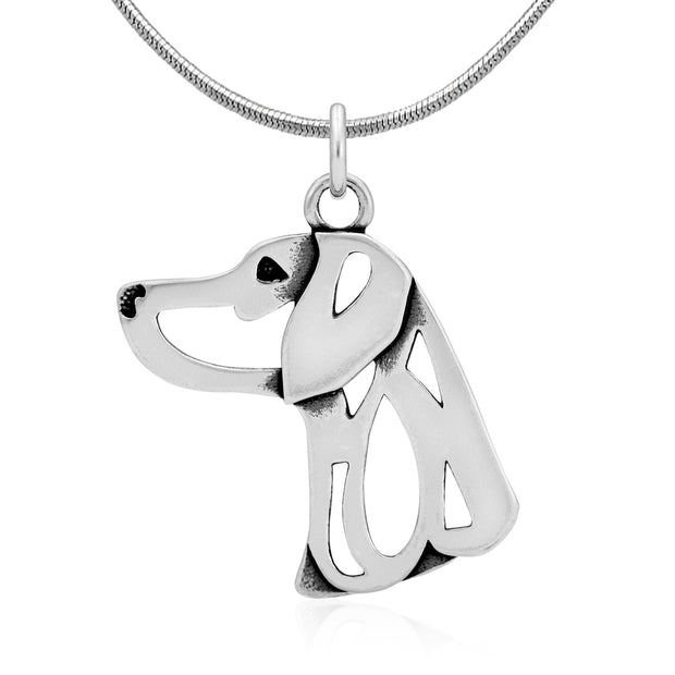 Weimaraner Necklace Head Design in Sterling Silver on Snake Chain.