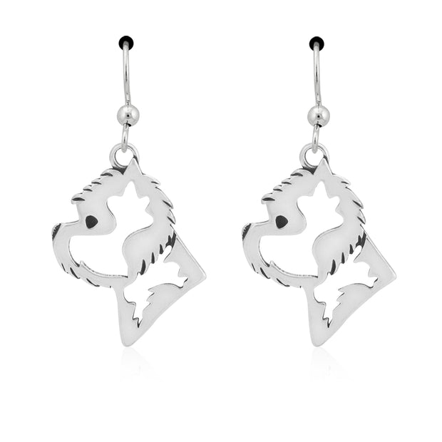 West Highland Terrier Earrings Head Design in Sterling Silver in French Hook.