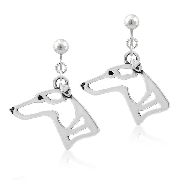 Whippet Clip-On Earrings Head Design in Sterling Silver.