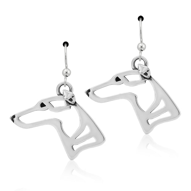 Whippet Earrings Head Design in Sterling Silver in French Hook.