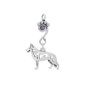 White Shepherd Pendant Body Design with Tanzanite Crystal in Sterling Silver.