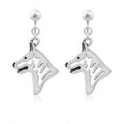 White Shepherd Clip-On Earrings Head Design in Sterling Silver.