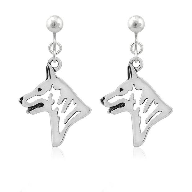 White Shepherd Clip-On Earrings Head Design in Sterling Silver.