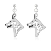 White Shepherd Earrings Head Design in Sterling Silver in Dangle Post.