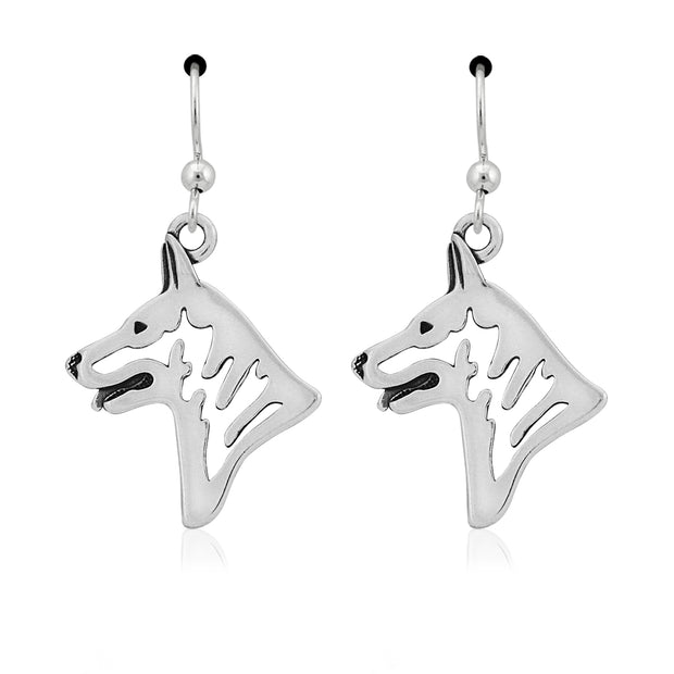 White Shepherd Earrings Head Design in Sterling Silver in French Hook.