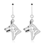 White Shepherd Earrings Head Design in Sterling Silver in Leverback.