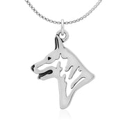 White Shepherd Necklace Head Design in Sterling Silver on Box Chain.