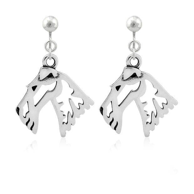 Wire Fox Terrier Clip-On Earrings Head Design in Sterling Silver.