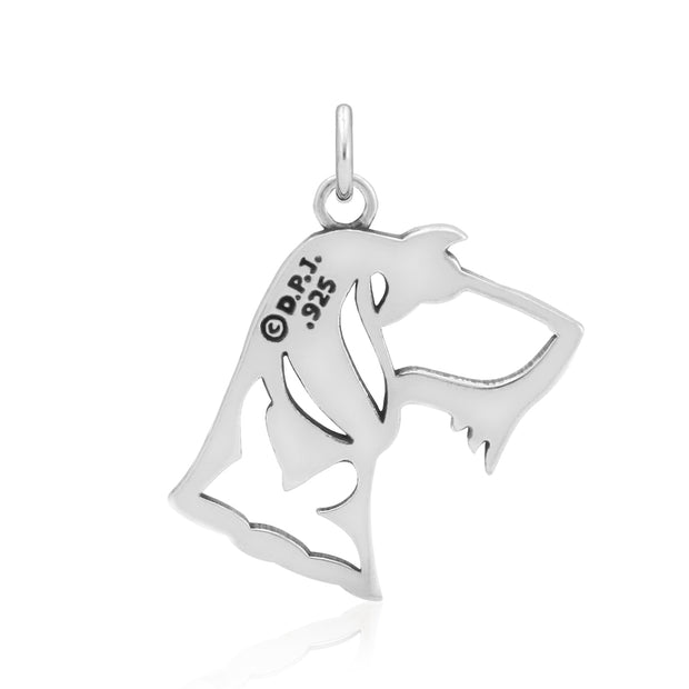 Wirehaired Dachshund Pendant Head Design in Sterling Silver Back Side View.