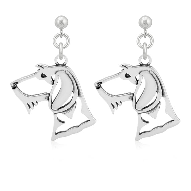 Wirehaired Dachshund Earrings Head Design in Sterling Silver in Dangle Post.