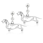 Dachshund Earrings in Sterling Silver, Wirehaired