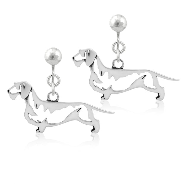 Dachshund Earrings in Sterling Silver, Wirehaired