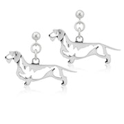 Wirehaired Dachshund Earrings Body Design in Sterling Silver in Dangle Post.