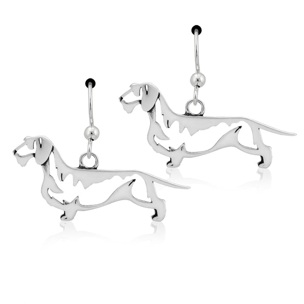 Dachshund Earrings in Sterling Silver, Wirehaired