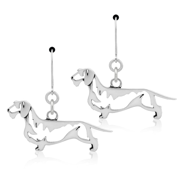 Wirehaired Dachshund Earrings Body Design in Sterling Silver in Leverback.