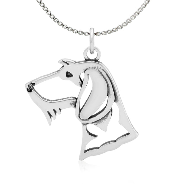 Wirehaired Dachshund Necklace Head Design in Sterling Silver on Box Chain.