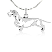 Wirehaired Dachshund Necklace Body Design in Sterling Silver on Box Chain.