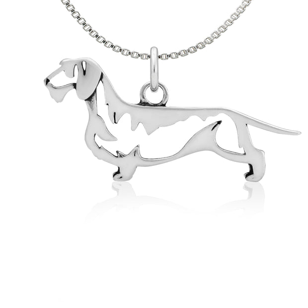 Dachshund Necklace Jewelry in Sterling Silver, Wirehaired