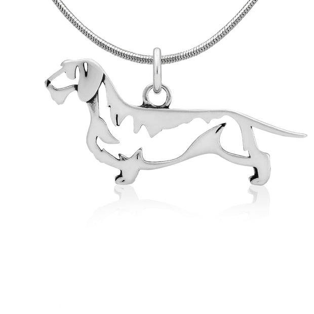 Wirehaired Dachshund Necklace Body Design in Sterling Silver on Snake Chain.