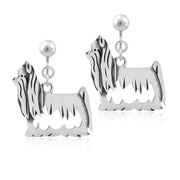 Yorkshire Terrier Clip-On Earrings with Show Cut in Sterling Silver.